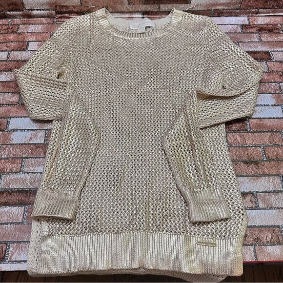 Michael Kors metallic Gold Shimmer knit sweater XS - Picture 7 of 13